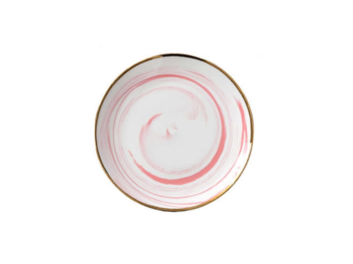Prato De Sobremesa Em Mármore Com Elegante Borda Dourada E Base Antiderrapante, Bandeja Versátil Para Servir Na Cozinha.