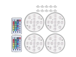 4pcs Luz Submersível Led 16 Cores com Controle Remoto Iman e Ventosa para Piscina Aquário Festa | S/MARCA