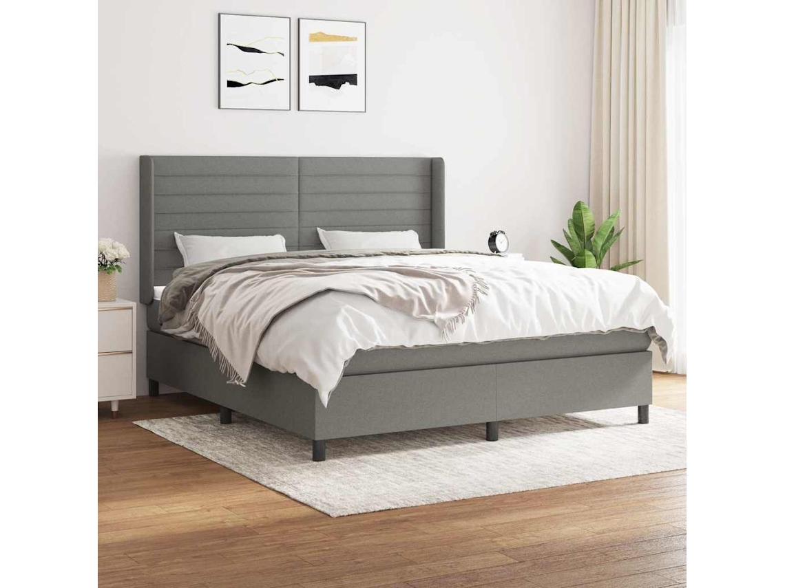 Vidaxl Cama Com Molas/colchão 160x200 Cm Tecido Cinzento-escuro