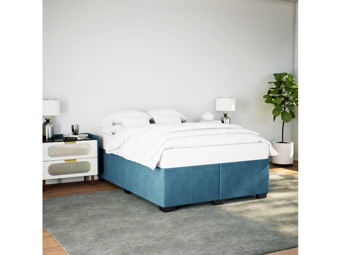 Estrutura De Cama 140x200 Cm Veludo Azul