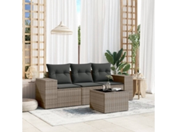 Vidaxl 4 Pcs Conjunto Sofás De Jardim C/ Almofadões Vime Pe Cinzento