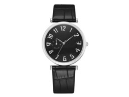 Relógio de quartzo unissex casual e moderno com pulseira de couro PU e mostrador grande prateado/preto.