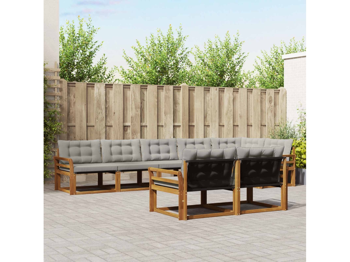 Vidaxl Conjunto De Sofás Para Exterior 8 Pcs Cinza Natural E Claro