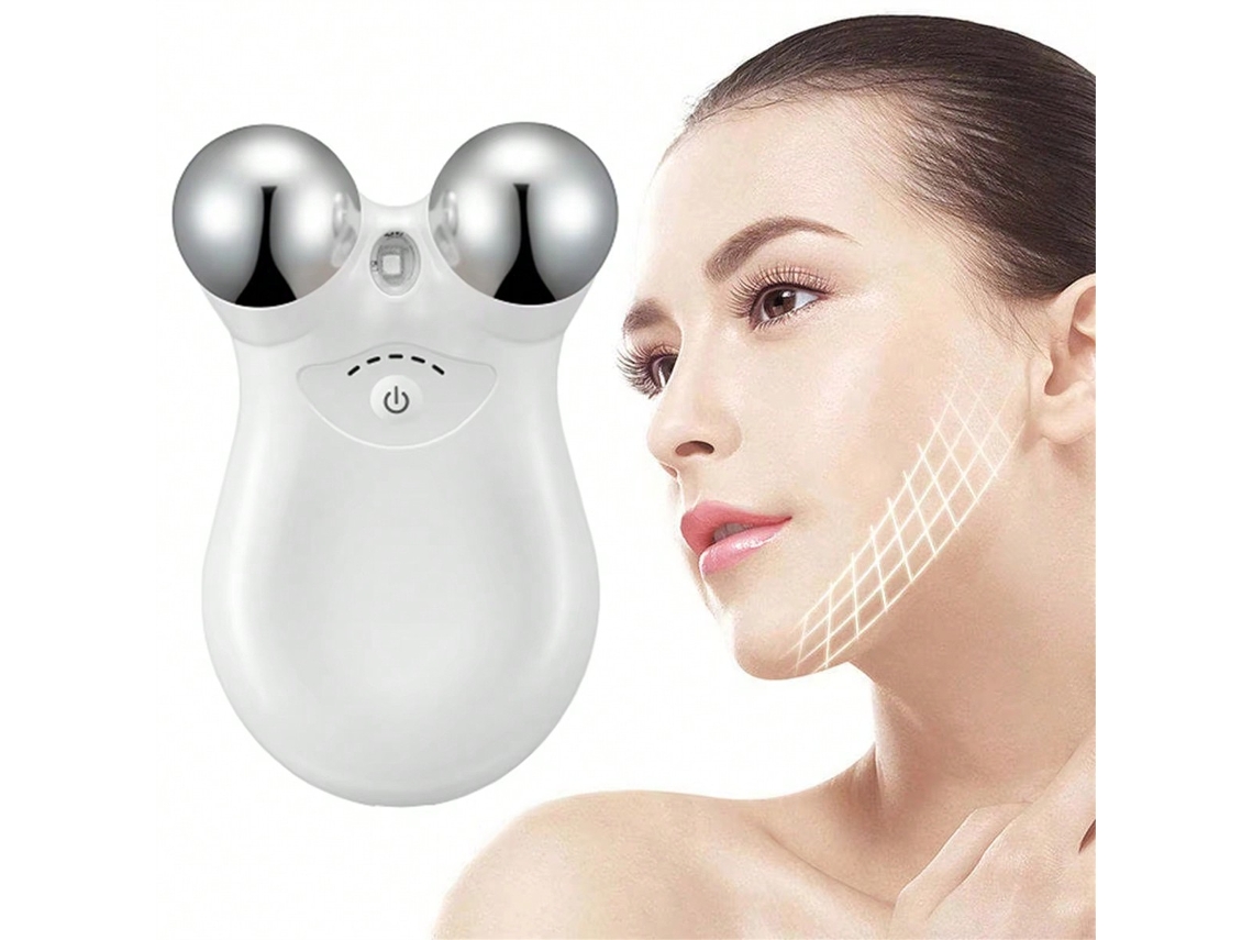 Massageador Facial Ems De Microcorrente, Com Duas Cabeças De Massagem Em Aço Inoxidável E Aparelho De Beleza Com Terapia De Radiofrequência.