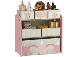 Estante para brinquedos com 6 caixas de tecido removíveis 63x30x66cm Rosa BTFORUS