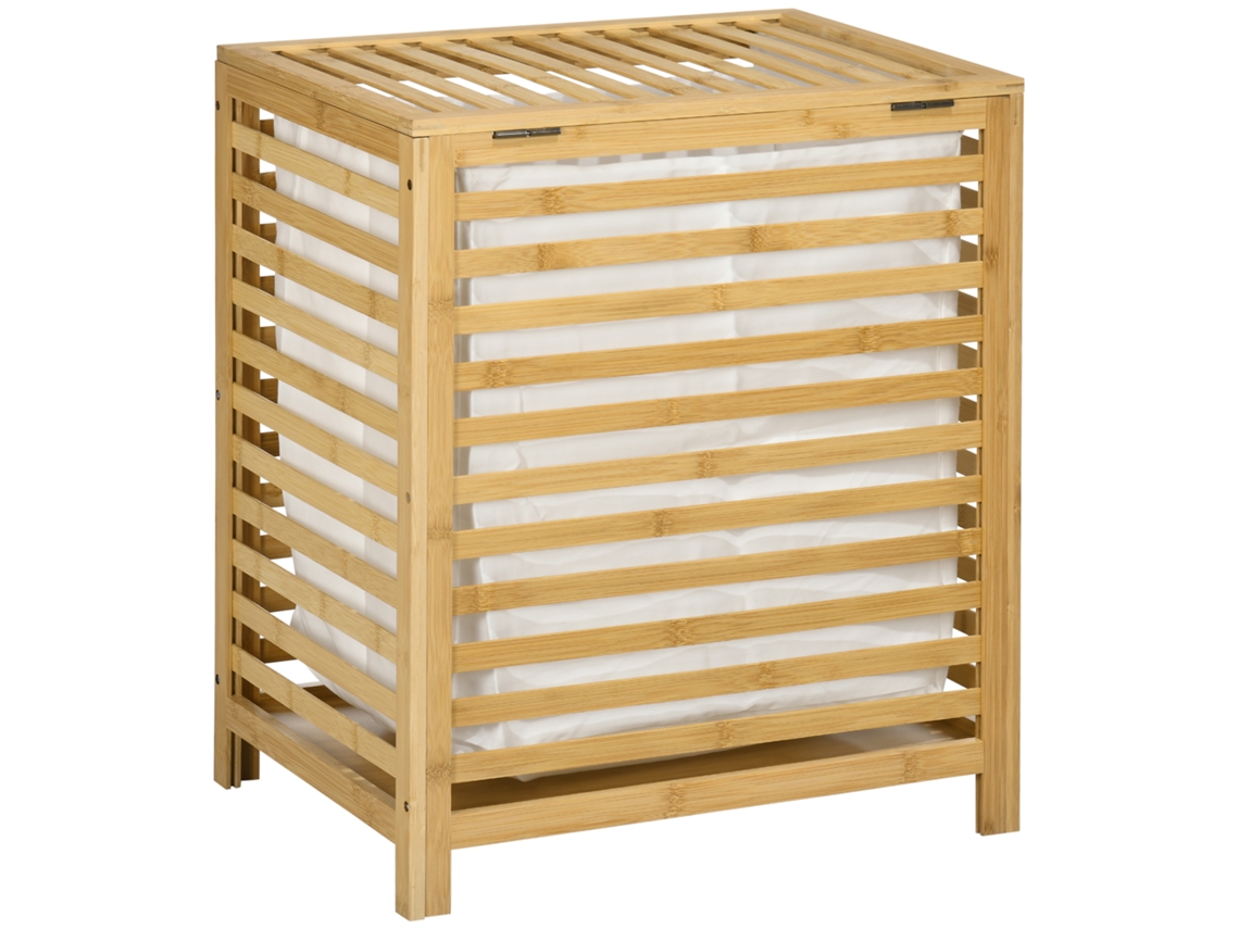 Cesto De Roupa Suja Em Bambu 55 Litros 50x36x60 Cm Com Tampa E Saco Amovível
