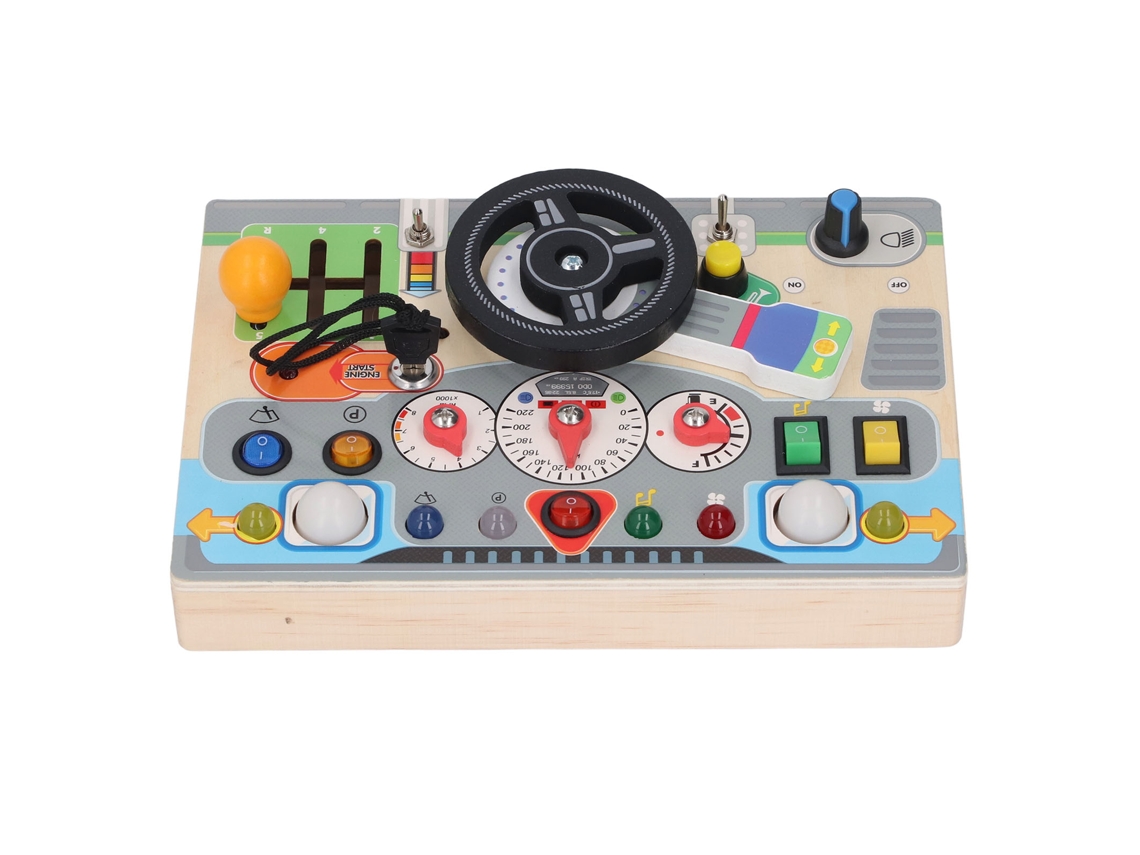 Volante de madeira WalshLXq, brinquedo eletrônico educativo com tabuleiro de atividades para crianças em idade pré-escolar.