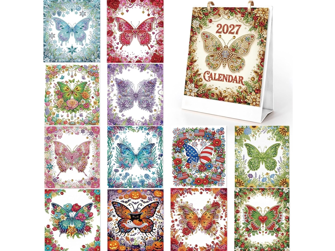 Calendário De Mesa Com Pintura Diamante Em Formato Borboleta 2027,