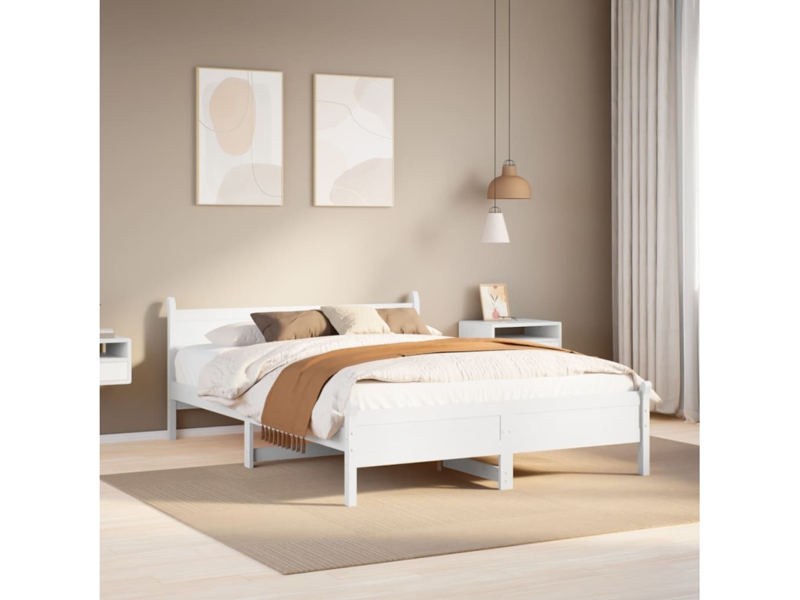 Cama Sem Colchão 135x190 Cm Madeira De Pinho Maciça Branco