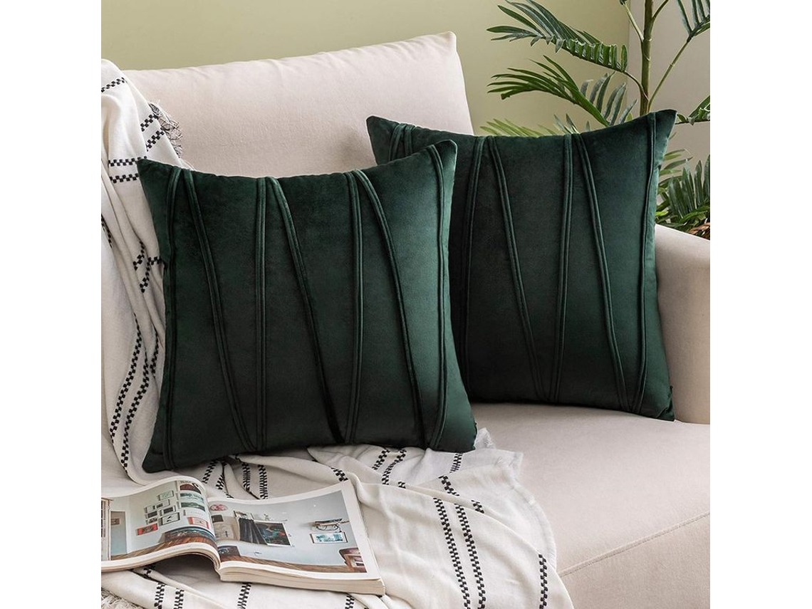 2026 funda de Almohada de Terciopelo Rayado Moderna 2 Unidades 45x45cm Verde Oscuro para Sofa Cama Auto