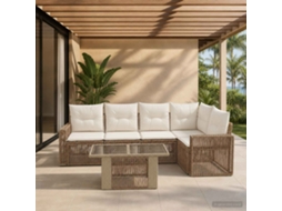 Vidaxl Conjunto De Sofá De Jardim 6 Unid. Bege E Branco Creme Vime Pe