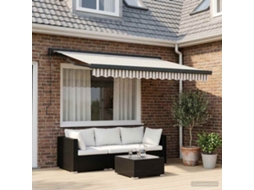 Vidaxl Toldo Retrátil Cinza Claro E Branco 350 X 250 Cm Tecido E Metal