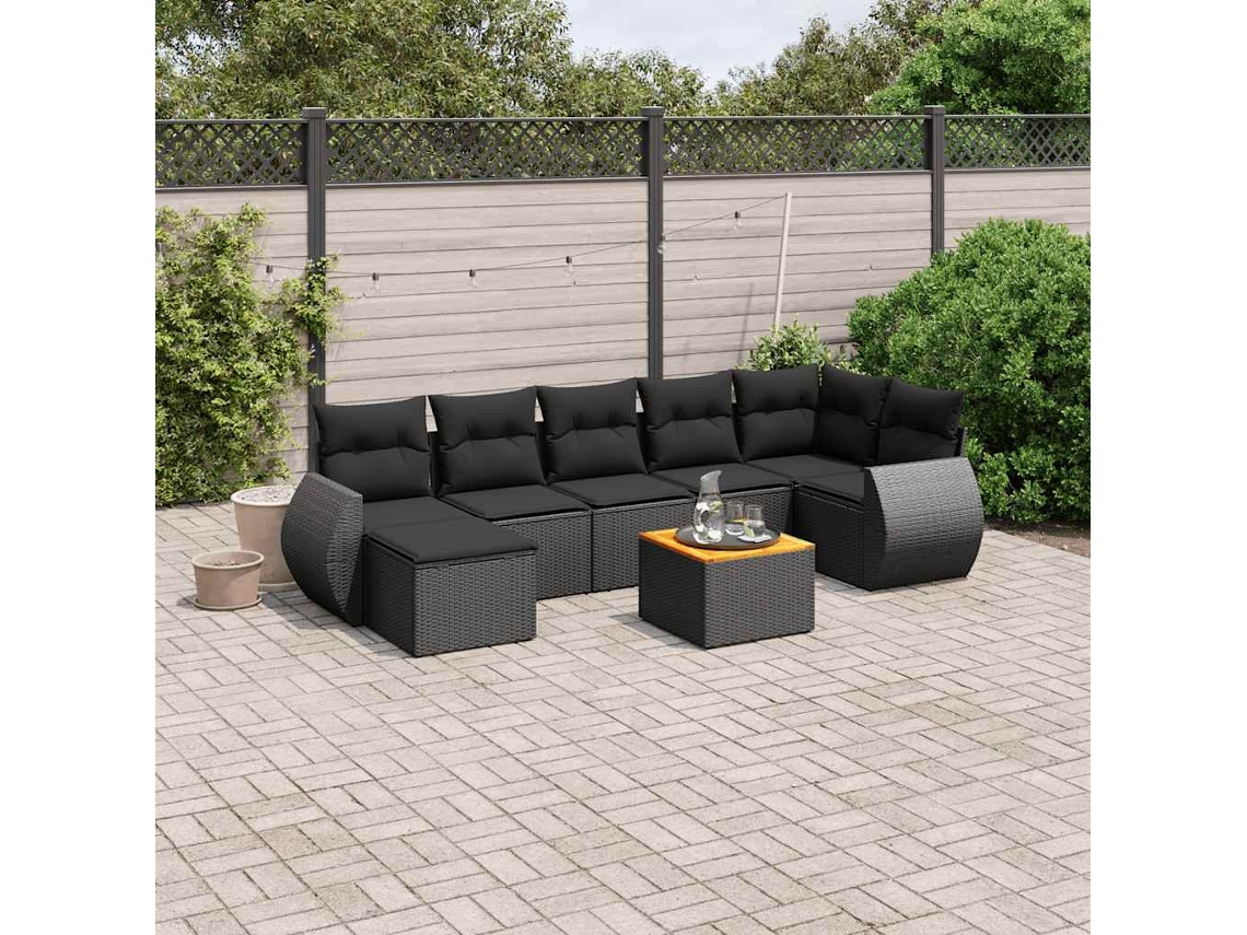 Vidaxl 8 Pcs Conjunto Sofás de Jardim com Almofadões Vime Pe Preto