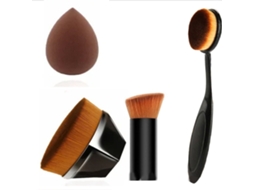 Kit De 4 Pincéis De Maquiagem Com Cabeça Plana E Inclinada E Blender Suave E Multifuncional