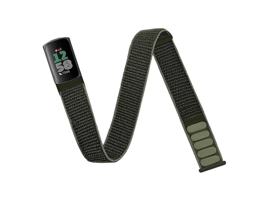 Pulseira De Nylon Fitbit Charge5/6 Verde Militar Ajustável E Respiráve Inf