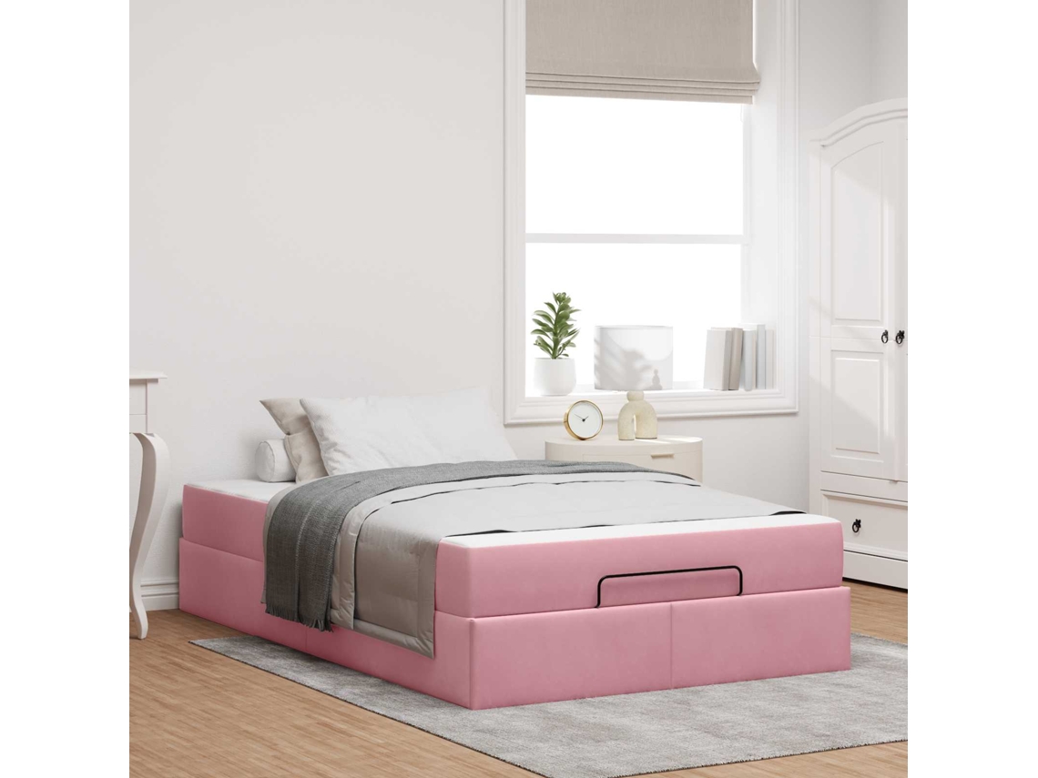 Vidaxl Estrutura de Cama com Colchão 2 Pcs Rosa Veludo