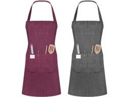 Avental de Cozinha Ajustável Lavável À Máquina Cinza e Vinho ZYBLSSBB (2 Peças, 2 Bolsos)