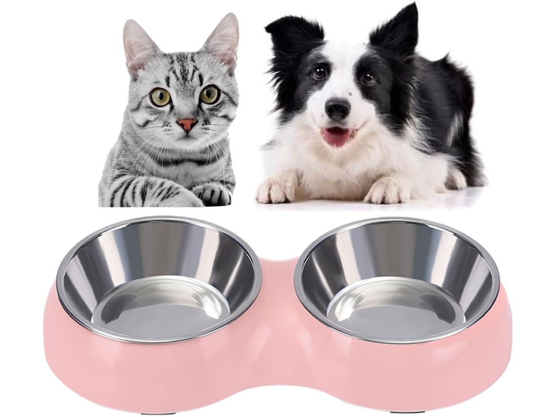 1 Unidade de Comedouro e Bebedouro Multifuncional em Aço Inoxidável para Cães e Gatos, Tigela Multifuncional para Ração, e Bebedouro Rosa AQUAFORGE