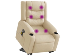 Vidaxl Poltrona Elevatória De Massagens Tecido Cor Creme