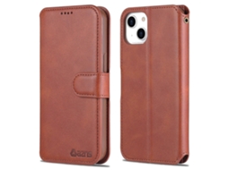 Capa De Celular Flip De Couro Com Textura De Bezerro Para Iphone 14 Plus, Marrom