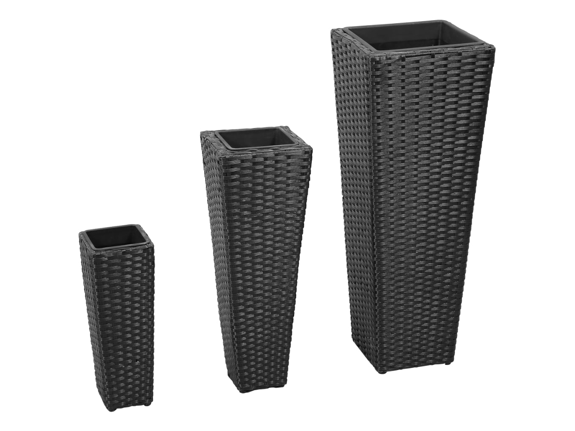 Vidaxl Floreiras De Jardim Altas 3 Pcs Vime Pe Preto