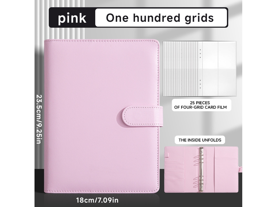 A5 Macaron Polka Dot Budget Planner Notebook Pink Cover With Accessories, 6-hole A5 Blank Four Grid Insert Sheets