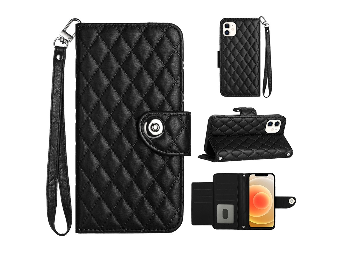 Capa Pega Para Iphone 12 Pele Sintética Preto