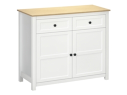 Cômoda 100x40x85cm 2 Portas com Prateleira Ajustável e Gavetas, Aparência Branca Madeira