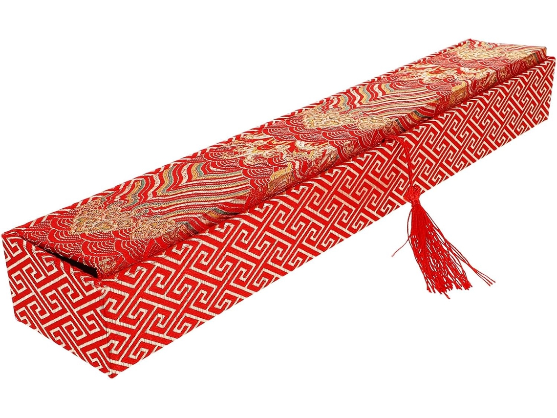 Caixa Armazenamento Delicada Tecido Vermelho Estilo Chinês Leque Dobrável Tampa Ideal Guardar Pequenos Objetos GOKOCO