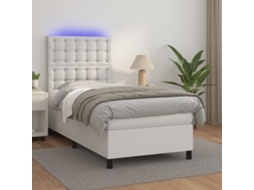 Vidaxl Cama Box Spring C/colchão/led 100x200cm Couro Artificial Branco