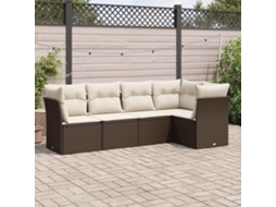 5 Pcs Conjunto Sofás P/ Jardim C/ Almofadões Vime Pe Marrom Dkd Home Decor
