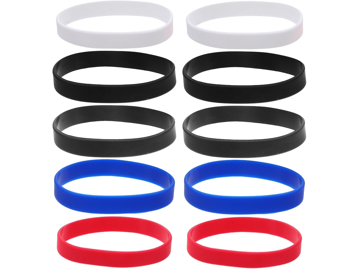 Conjunto de 50 pulseiras de silicone macias, elásticas e à prova d'água, da marca Na Cor Escura, ideais para eventos esportivos e festas.