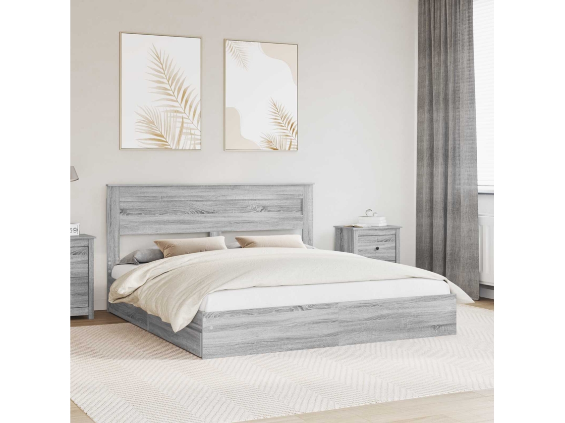 Vidaxl Cama Com Armazenamento Com Gaveta Cinza Sonoma 200 X 200 Cm