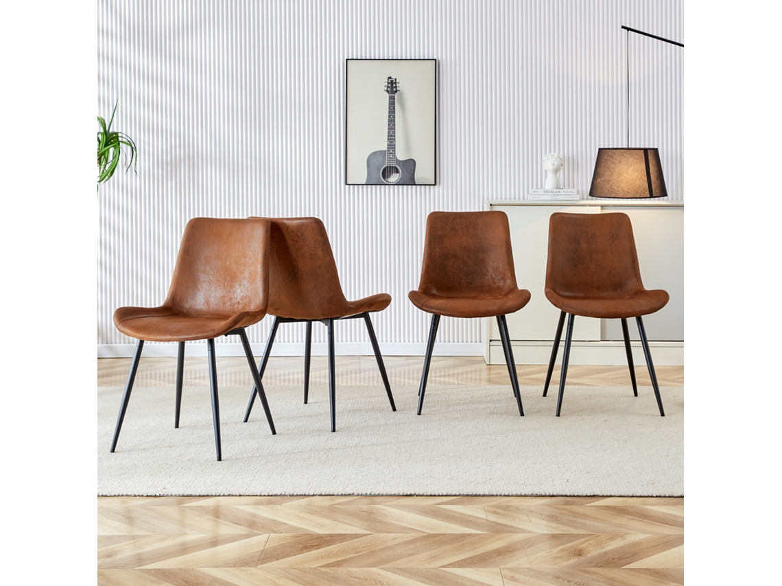 Conjunto 4 Cadeiras De Jantar Marrons Tec Tech, Assento Estendido. Metálicas Antiderrapantes, Moderno. Cs