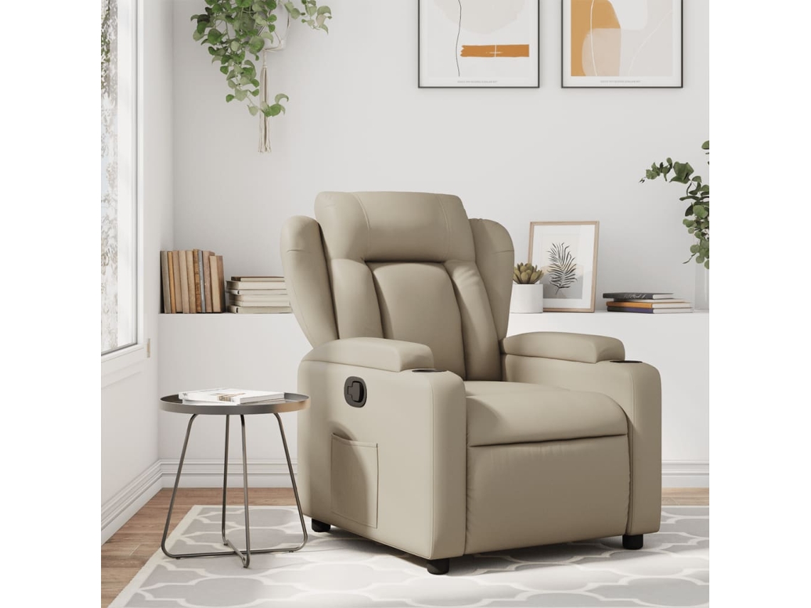 Poltrona de Sala HARLANV1 em Couro Artificial Cappuccino Reclinável