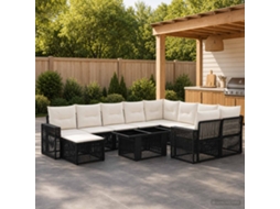 Vidaxl Conjunto De Sofá De Jardim 11 Unid. Preto E Branco Creme