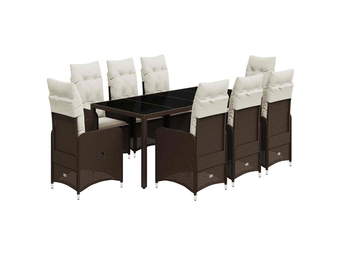 Conjunto de 9 Bistrôs de Jardim com Almofadões Vime Pe Castanho MAISON EXCLUSIVE