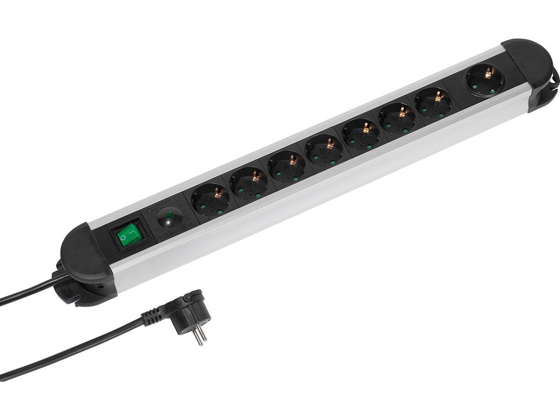 Extensão 8T Com Interruptor 2M VIVANCO (Aluminio/Preto)