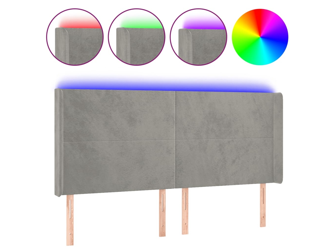 Cabeceira de Cama com Luzes Led Veludo Cinza Claro MAISON EXCLUSIVE (203x16x118 cm)