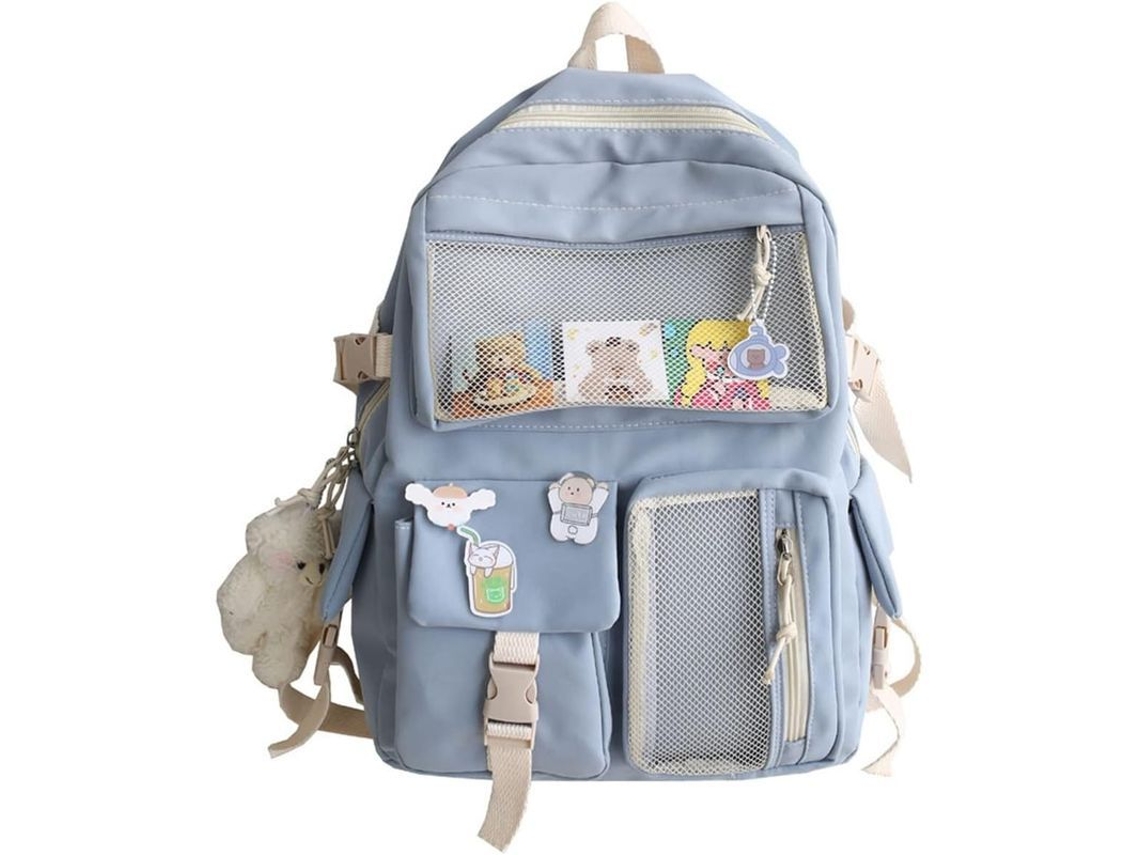 2026 mochila Escolar Kawaii de Alta Capacidade Mini Impermeável para Estudantes, Cor Azul com Acessórios