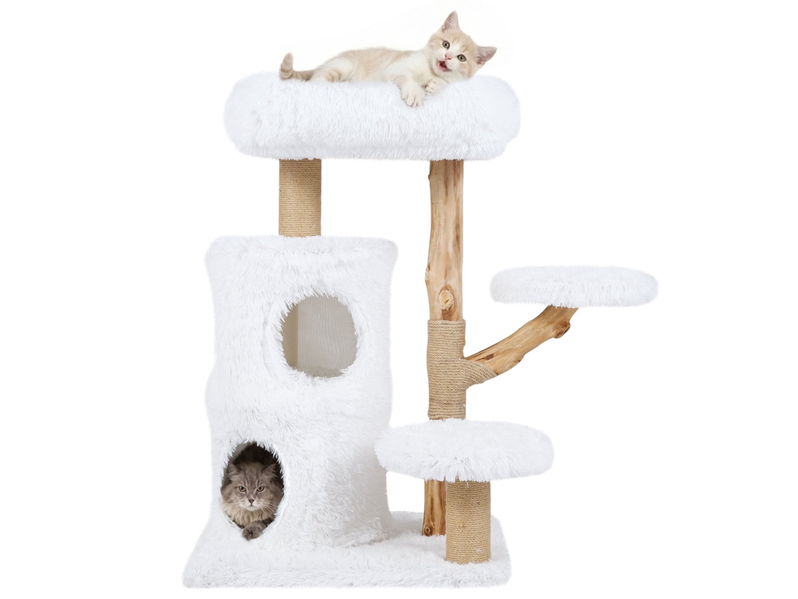 Árvore para gatos de madeira com plataformas macias e casinha de 2 andares NORTHIX