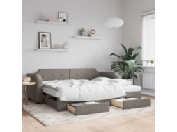Sofá cama con cajones 90x200 cm, tela gris-marrón