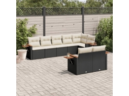 Conjunto de 8 Sofás de Jardim com Almofadas Vime Pe Preto Dkd Home Decor
