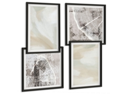 Conjunto De Pinturas Minimalismo Botânico Boho Moldura Preta Quadros Para A Sala De Estar Espelharte (conjunto De 4 Imagens)