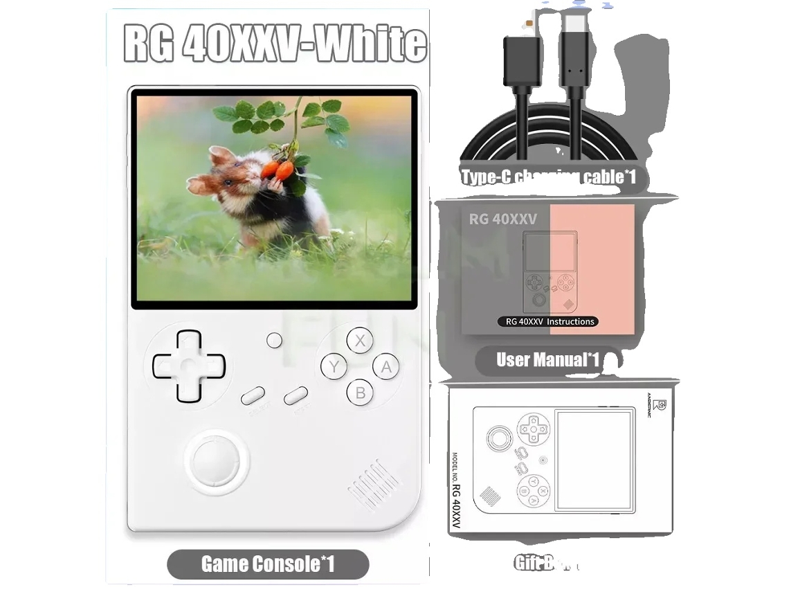 Console de videogame portátil, tela IPS de 4,0 polegadas, resolução de 640 x 480, sistema Linux, branco, 64 GB (Slowmoose)