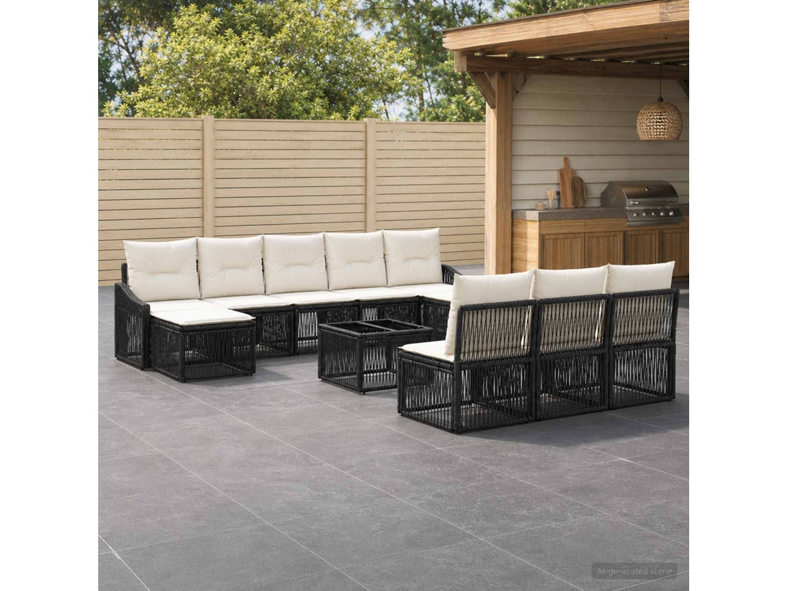 Vidaxl Conjunto De Sofá De Jardim 11 Unid. Preto Vime Pe