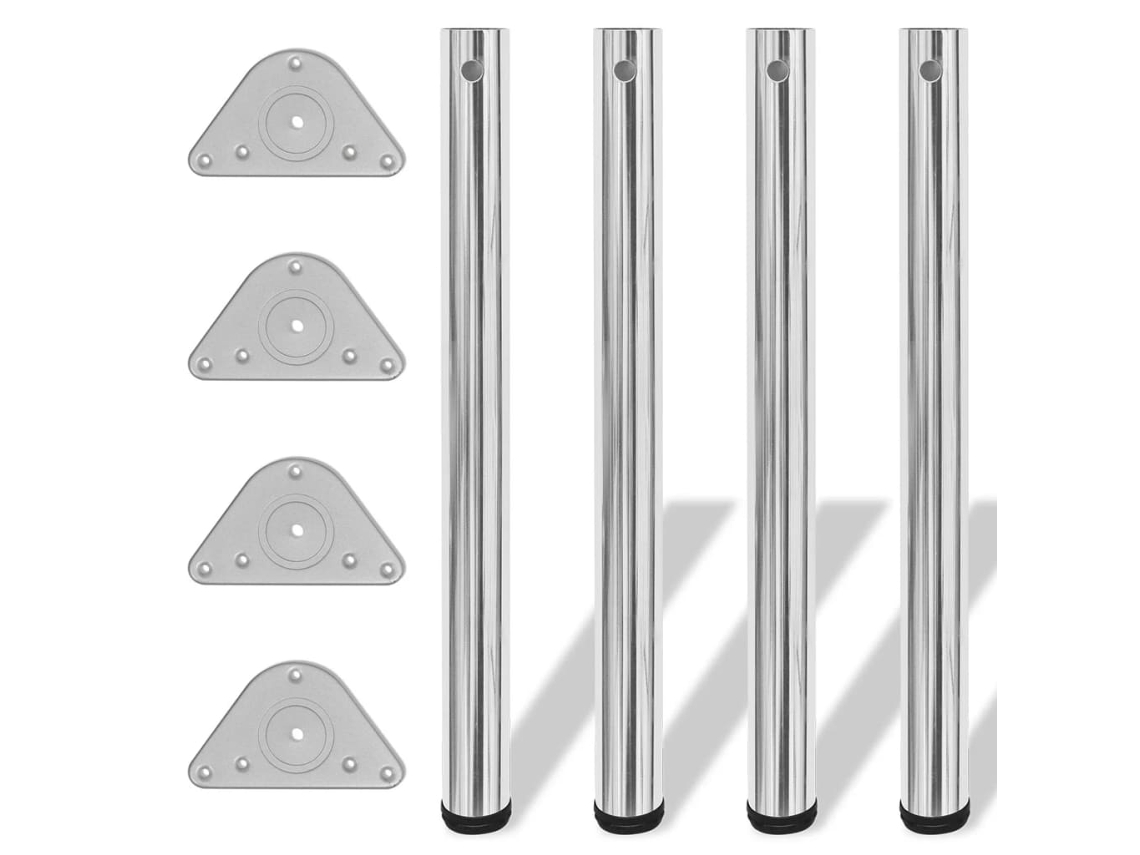 4 Pernas De Mesa, Altura Ajustável, Cromo 710 Mm