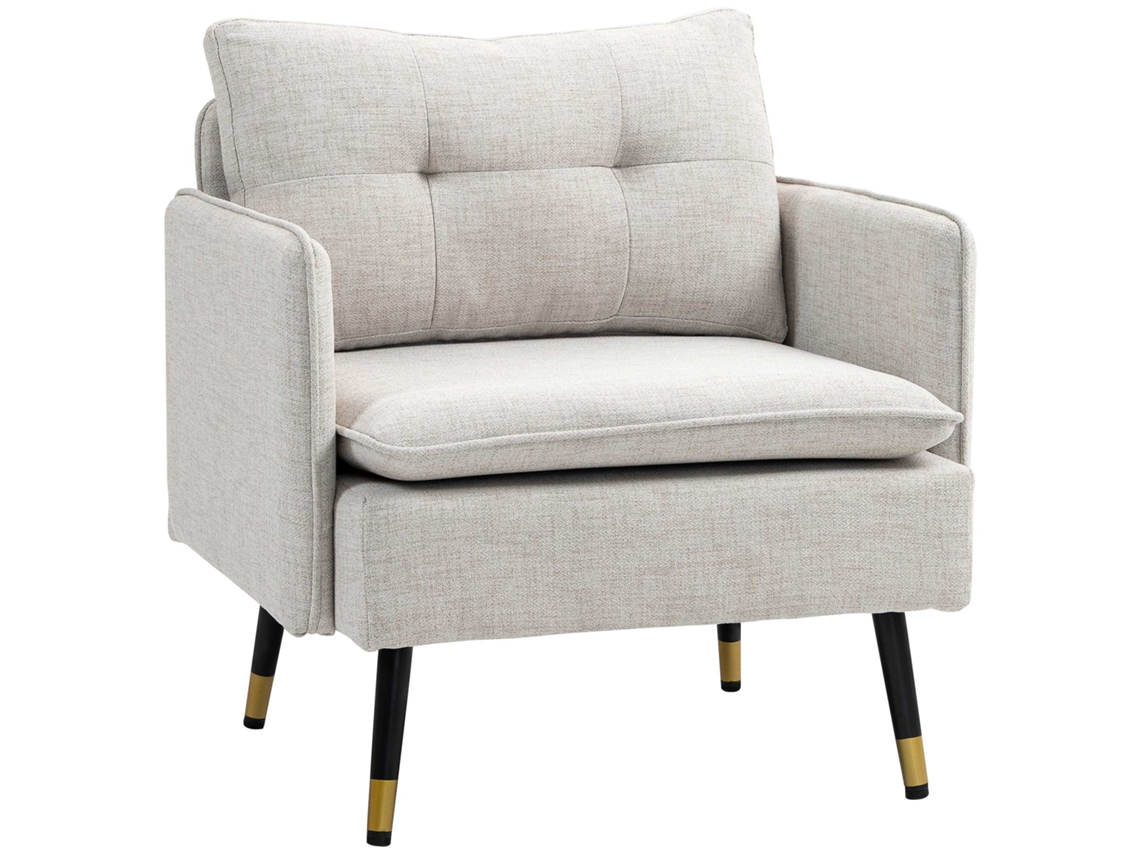 Poltrona estofada em linho creme (com apoios de braço, assento acolchoado, pernas de aço 76x68x80 cm) S/MARCA