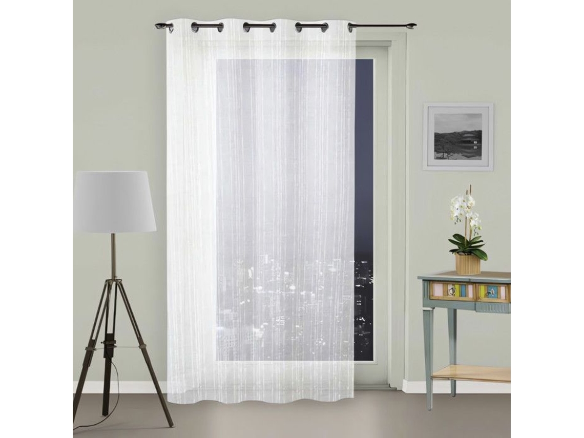 Soleil D'ocre Cortina Transparente Com Ilhó Maélis - 135x250 Cm - Branco E Cinza