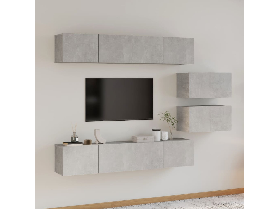 Vidaxl Conjunto Móveis De Tv 6 Pcs Madeira Processada Cinzento Cimento